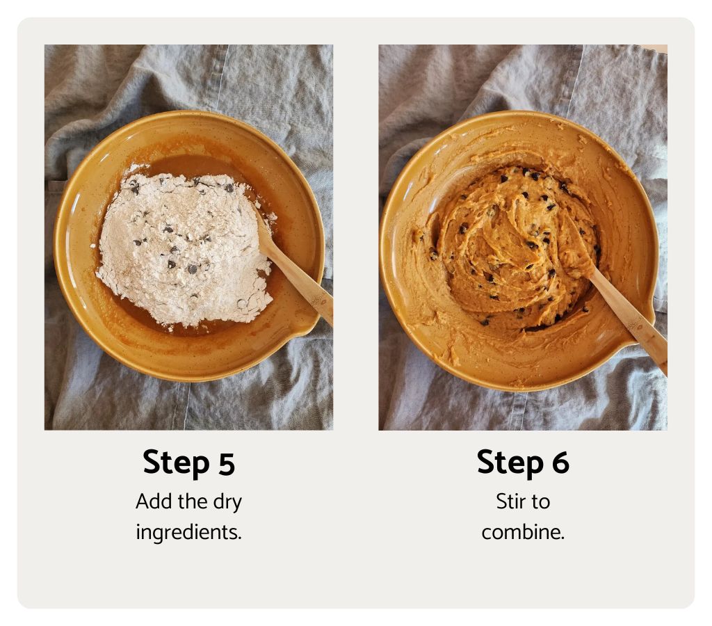 Adding the dry ingredients and stirring to combine