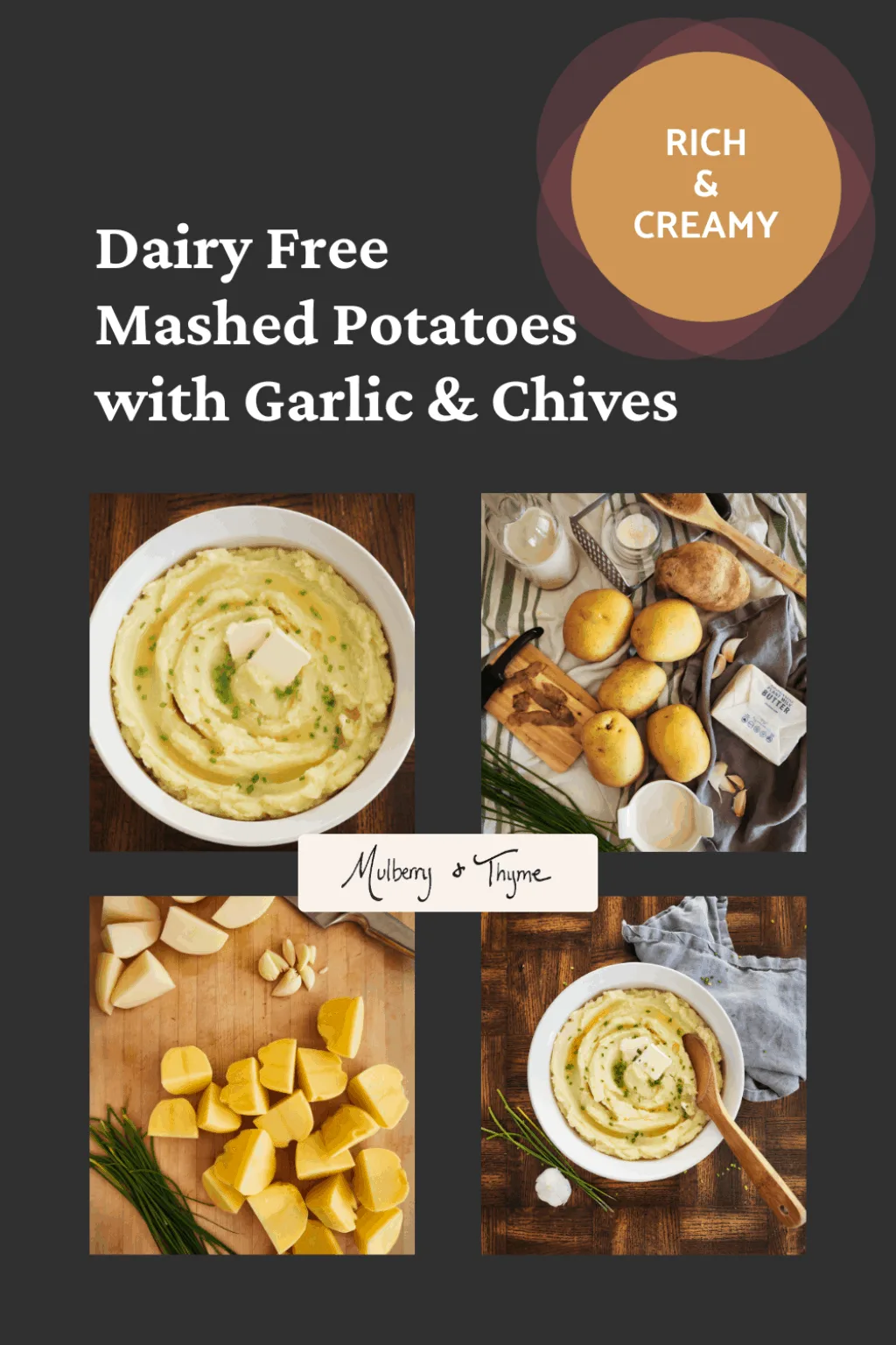 Pinterest pin of dairy free mashed potatoes with garlic and chives