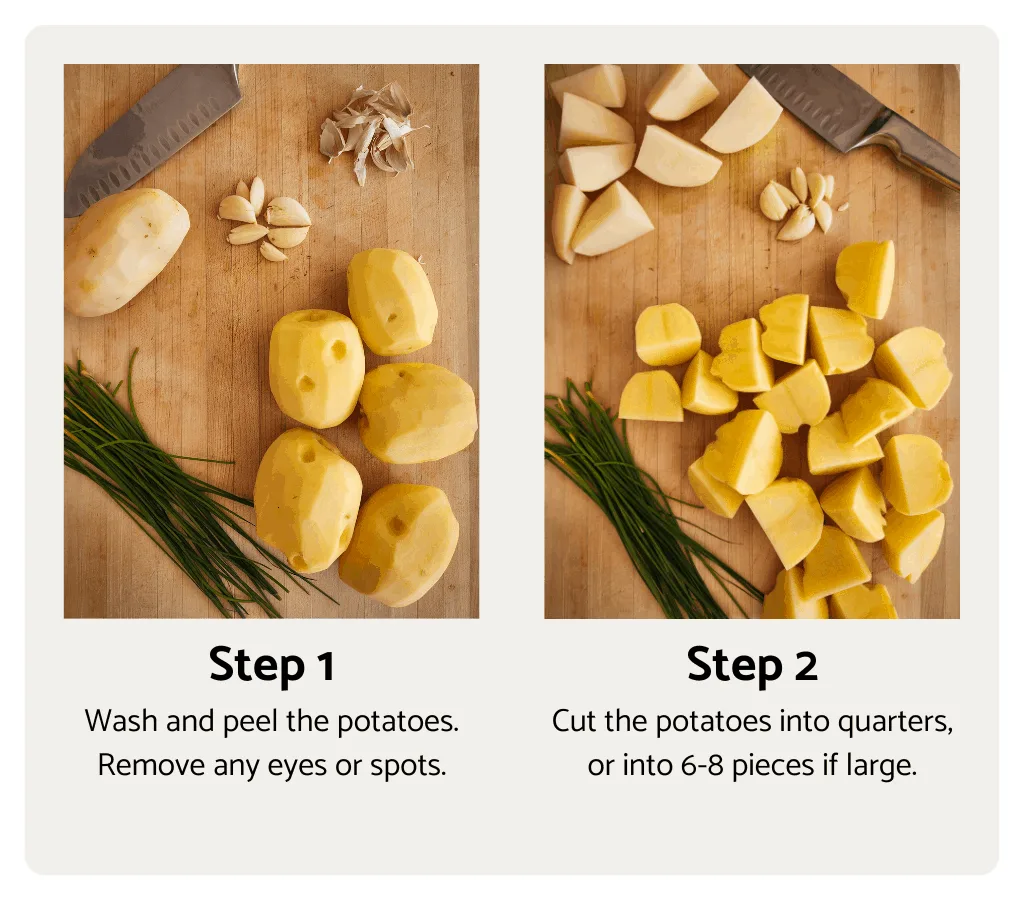 peeled and chopped potatoes for dairy free mashed potatoes