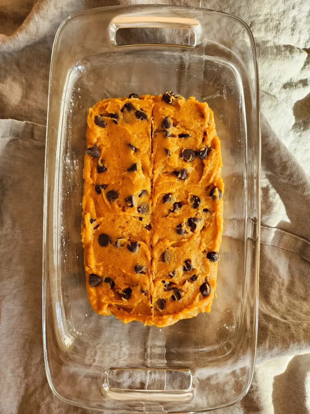 batter for sliced gluten free pumpkin bread with chocolate chips
