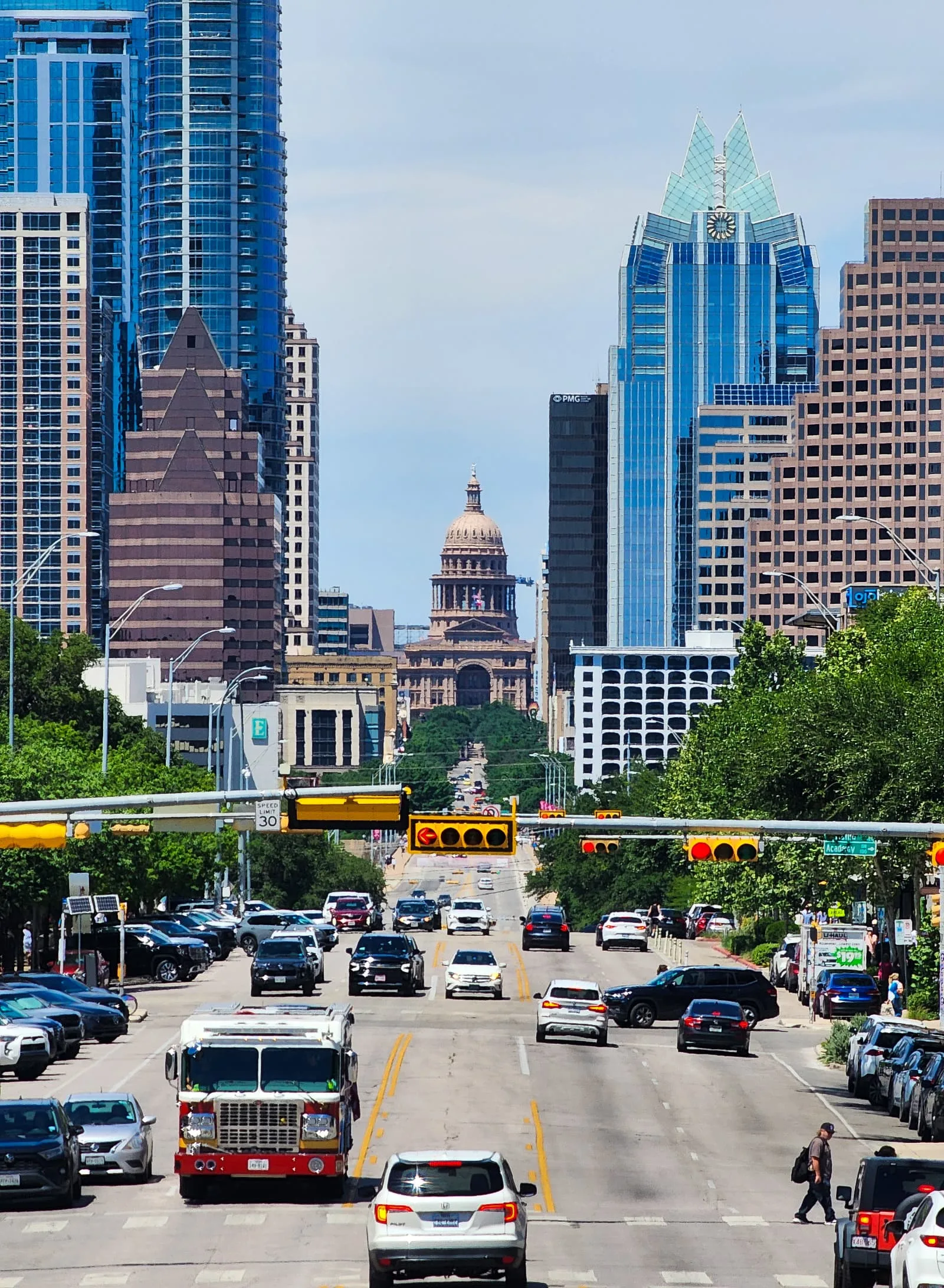a view of the Austin, Texas, capitol building from South Congress
