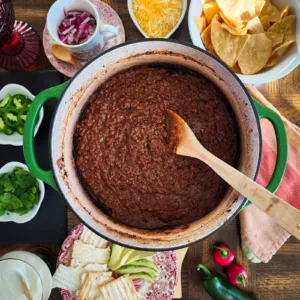 pot of Texas-style chili and all the fixings