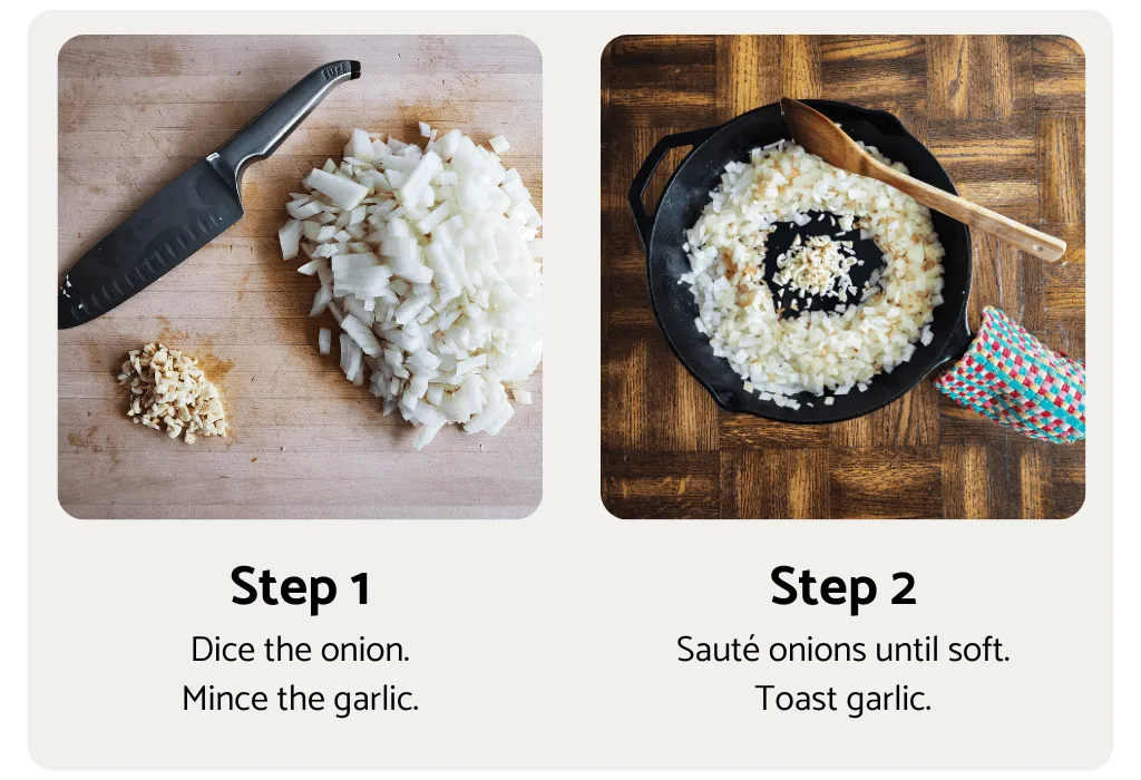 Chili cornbread pie process steps 1 and 2
