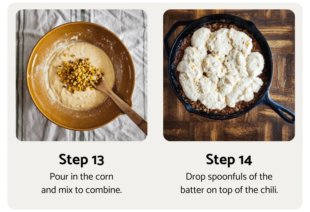 Chili cornbread pie process steps 13 and 14