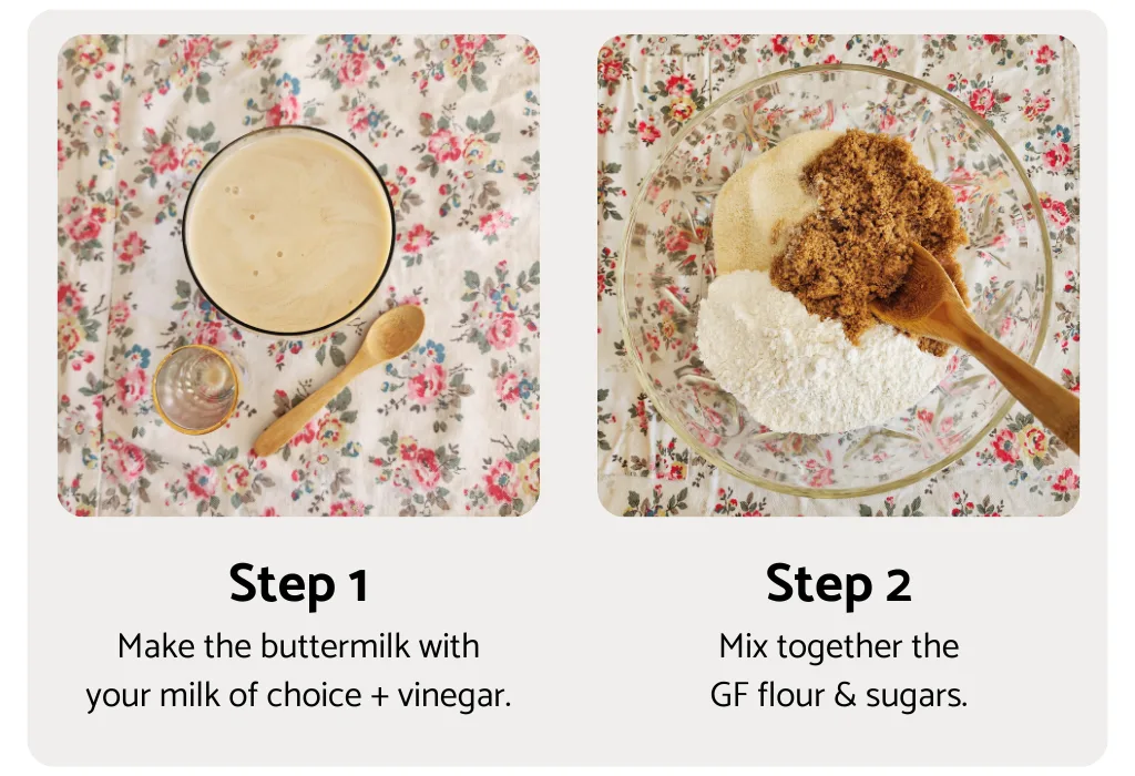 Steps 1 & 2 to make gluten free chocolate cake