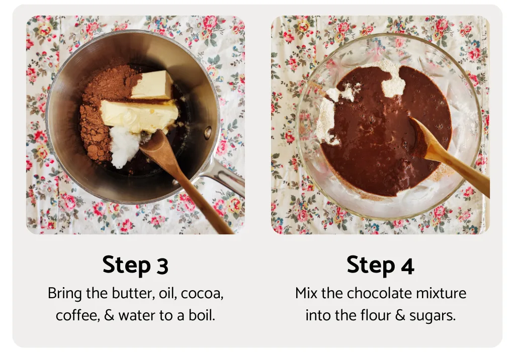 Steps 3 & 4 to make gluten free chocolate cake