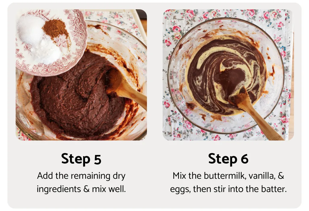 Steps 5 & 6 to make gluten free chocolate cake