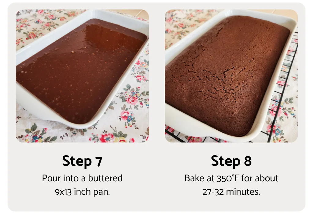 Steps 7 & 8 to make gluten free chocolate cake