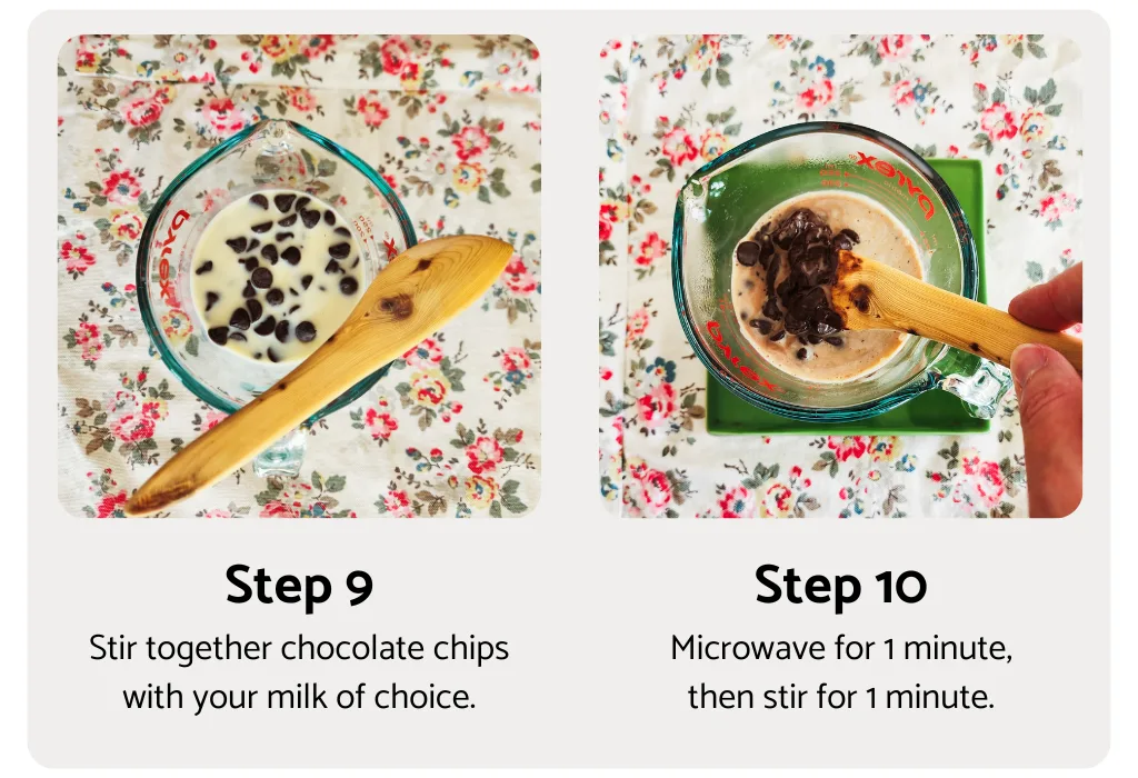 Steps 9 & 10 to make gluten free chocolate cake