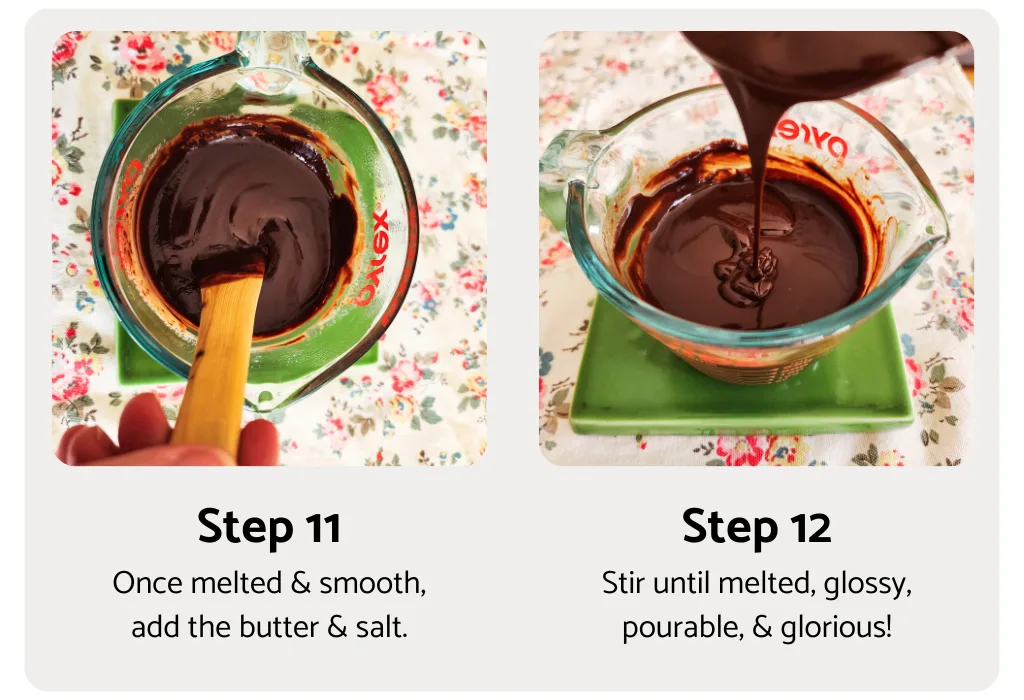 Steps 11 & 12 to make gluten free chocolate cake