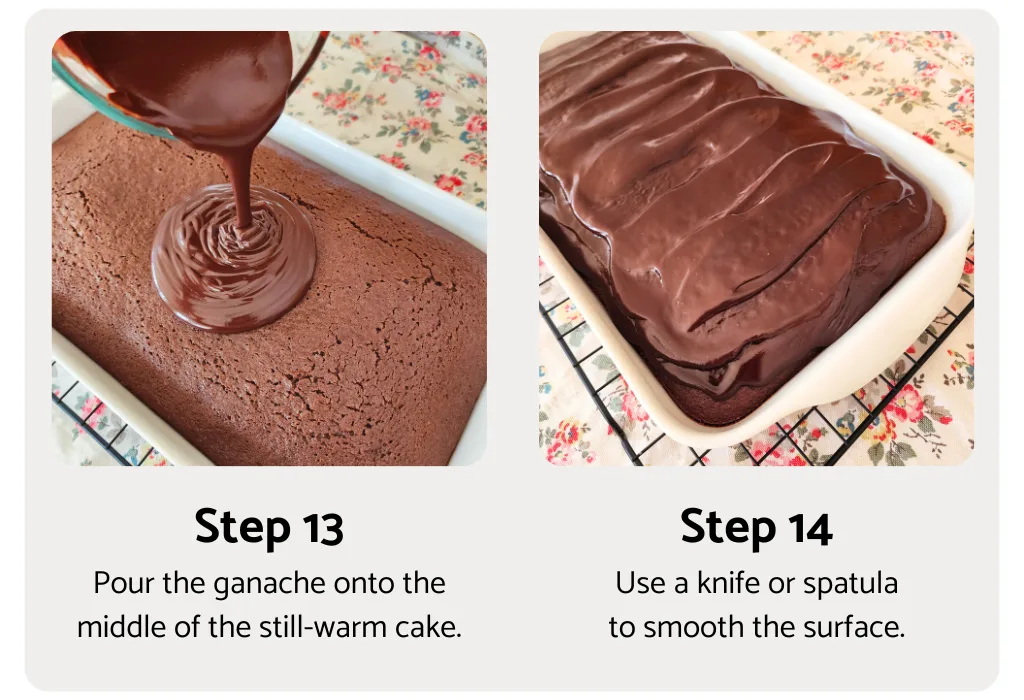 Steps 13 & 14 to make gluten free chocolate cake