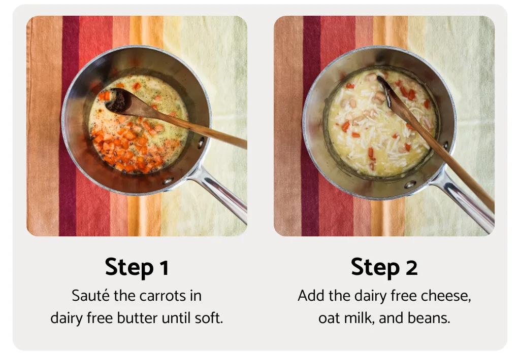 Steps 1 and 2 to make gluten and dairy free mac and cheese