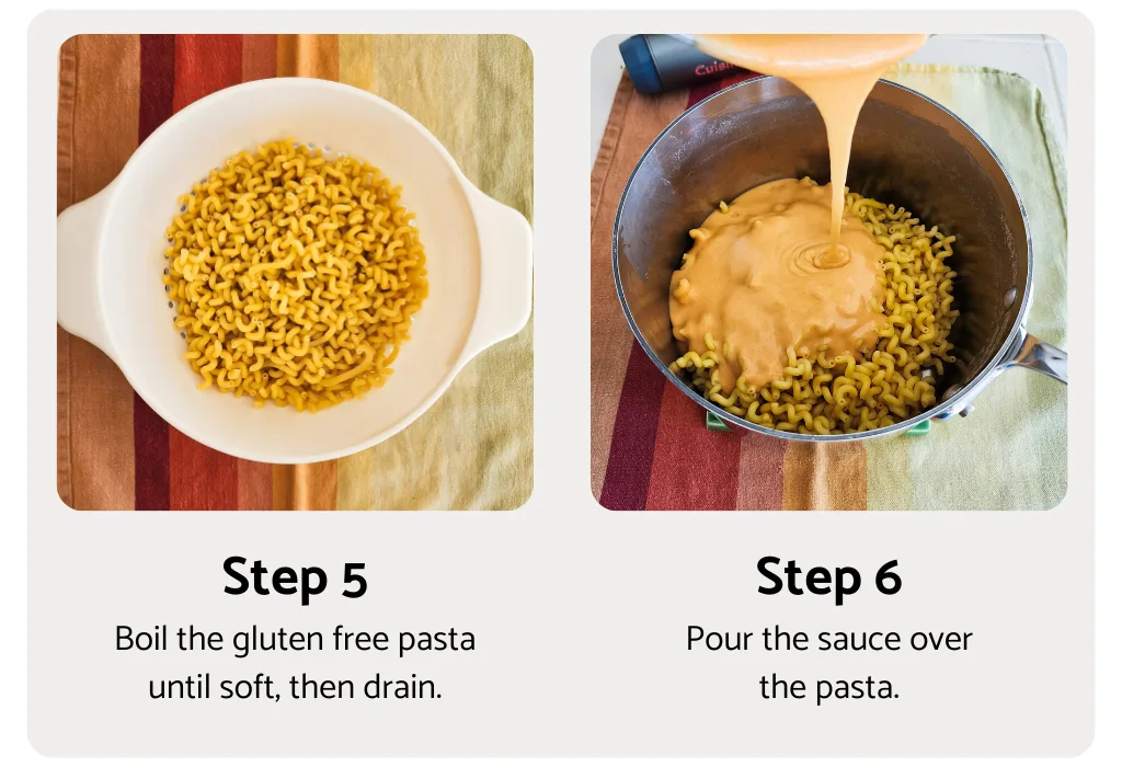 Steps 5 and 6 to make gluten and dairy free mac and cheese
